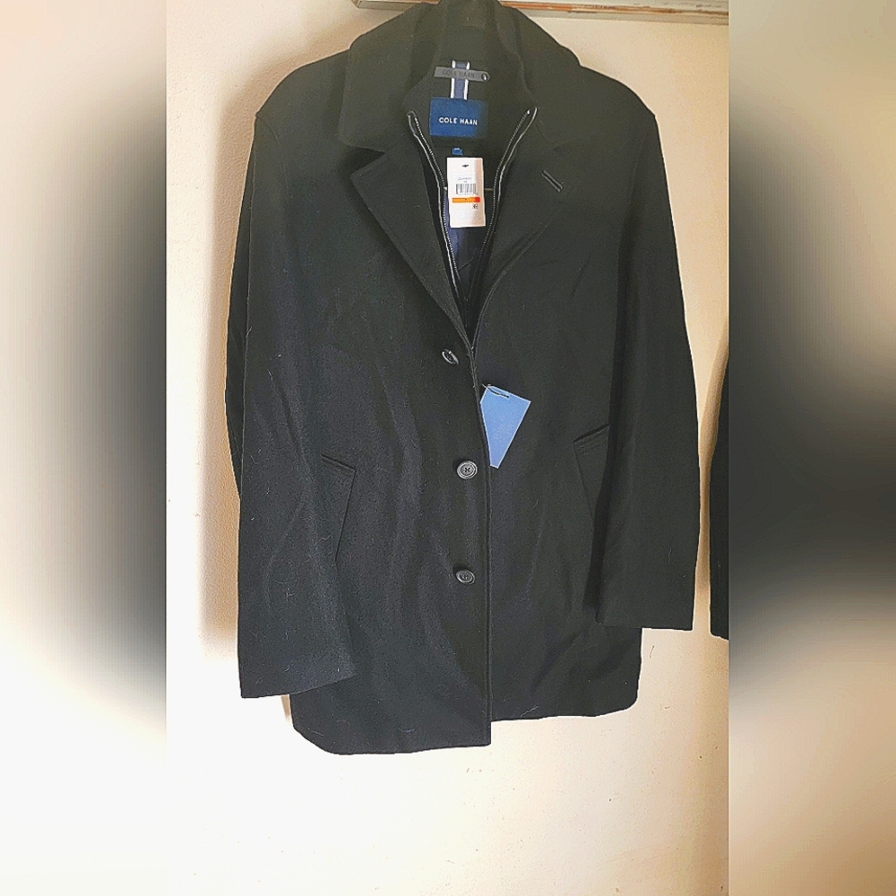 NWT Cole Haan Black Wool Blend Coat-Small